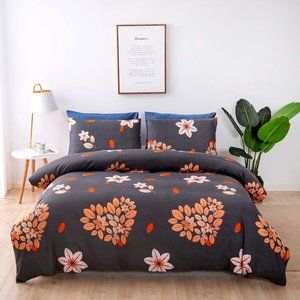 ❤️Beautiful Heart Petals Charcoal Duvet Cover Set